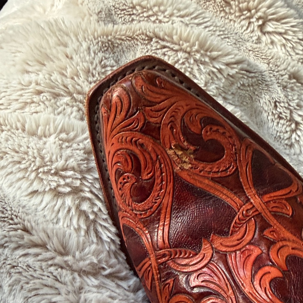 Tony Lama Dark Brown and Red Embroidered Heeled Boots - Picture 5 of 5